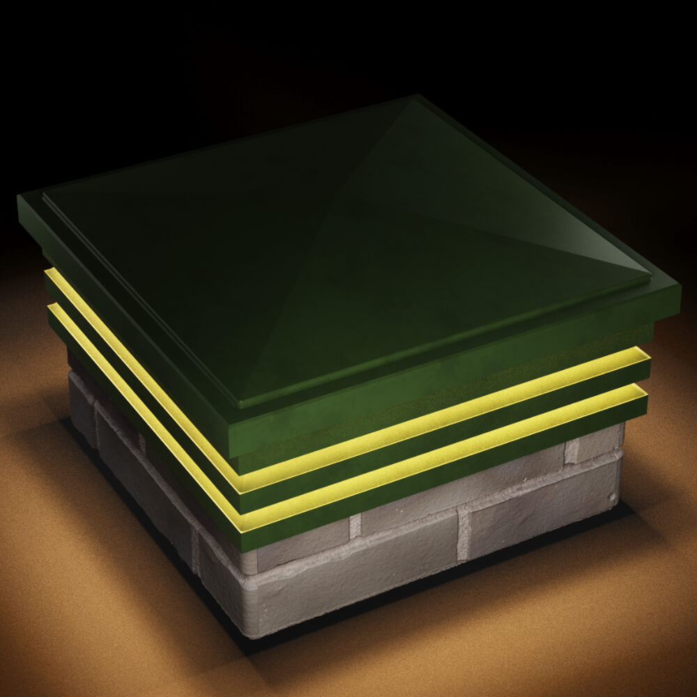 Колпак Zking Бона ХайТек Зеленый на столб 1.5х1.5 кирпича (385х385мм) с подсветкой в Белореченске фото