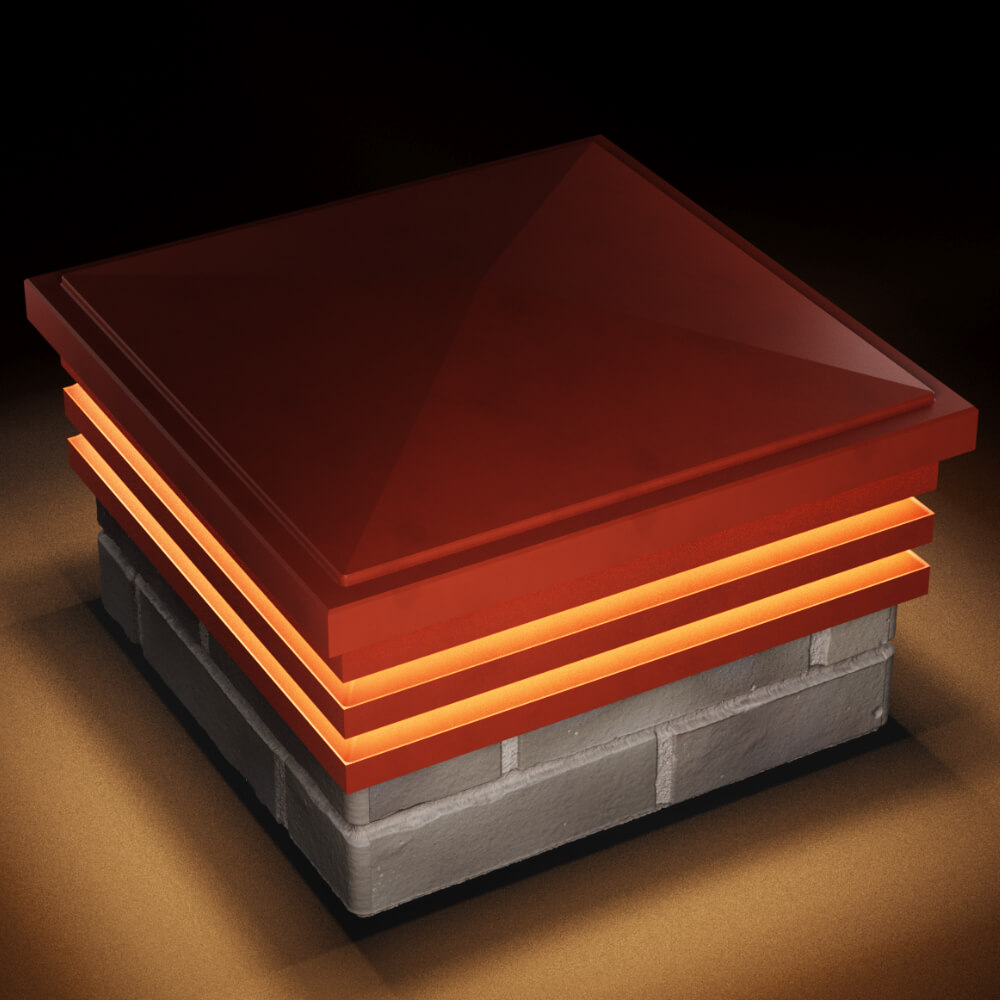 Колпак Zking Бона ХайТек Красный на столб 1.5х1.5 кирпича (385х385мм) с подсветкой в Белореченске фото