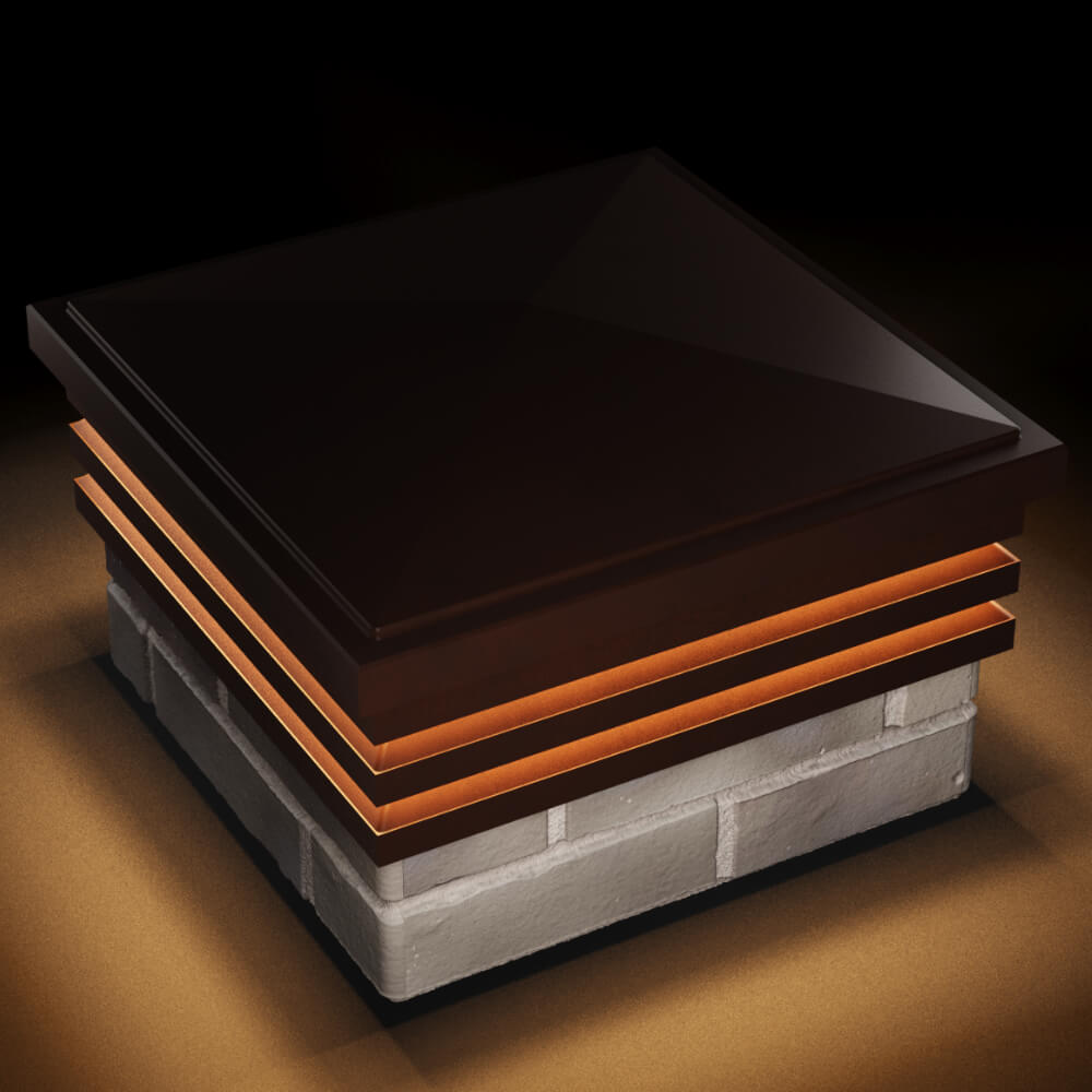 Колпак Zking Бона ХайТек Коричневый на столб 1.5х1.5 кирпича (385х385мм) с подсветкой в Белореченске фото