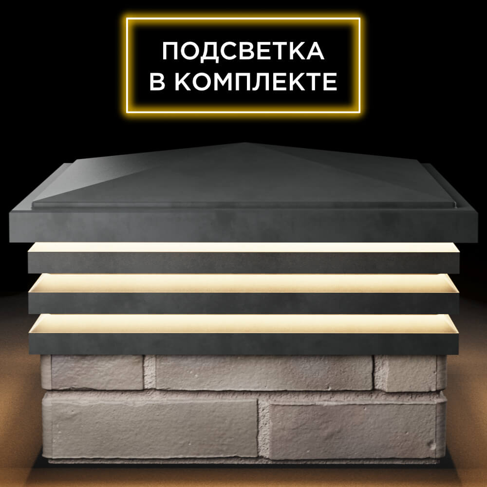Колпак Zking Бона ХайТек Серый на столб 1.5х1.5 кирпича (385х385мм) с подсветкой Белореченск фото