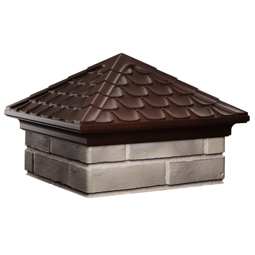 Колпак Zking Эльбрус Коричневый на столб 1.5х1.5 кирпича (385х385мм) в Белореченске фото