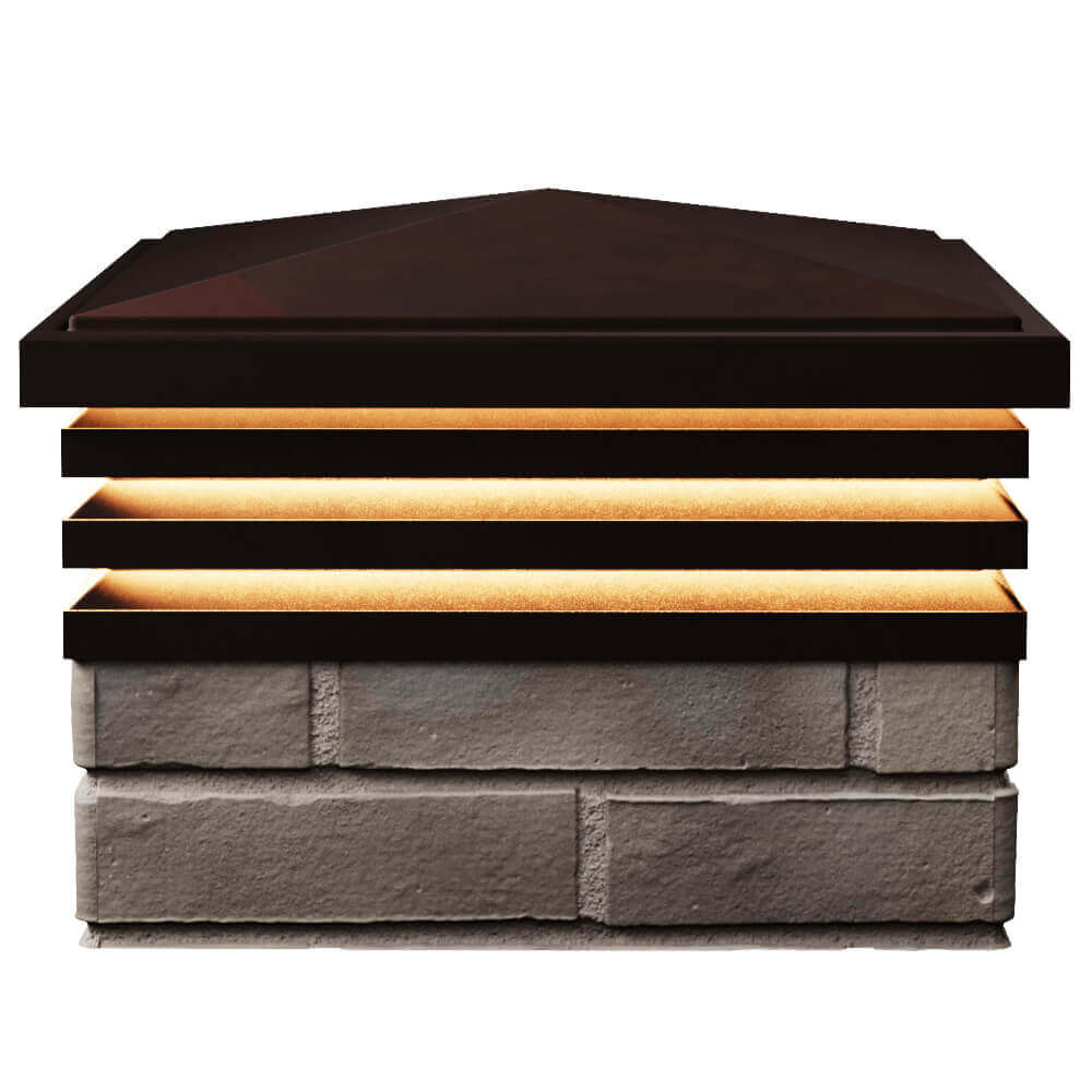 Колпак Zking Бона ХайТек Коричневый на столб 1.5х1.5 кирпича (385х385мм) с подсветкой в Белореченске фото